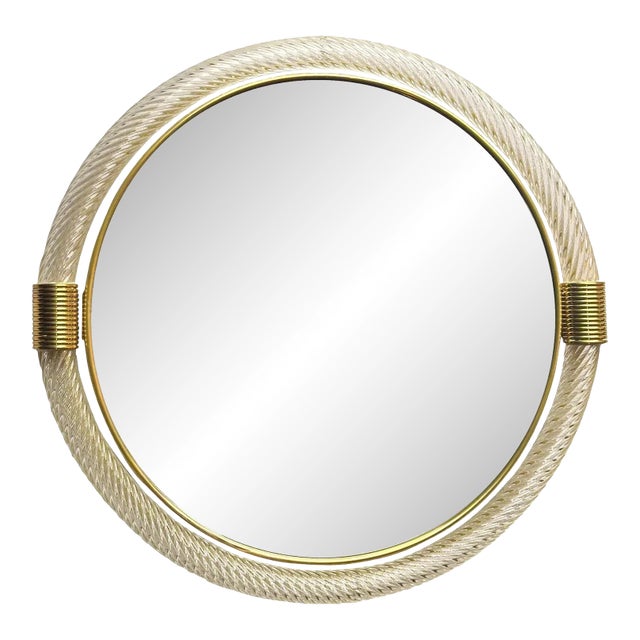 Venetian Round Wall Mirror With Torgiglione-Torchon Murano Glass – Barovier-Inspired Luxury Décor For Sale