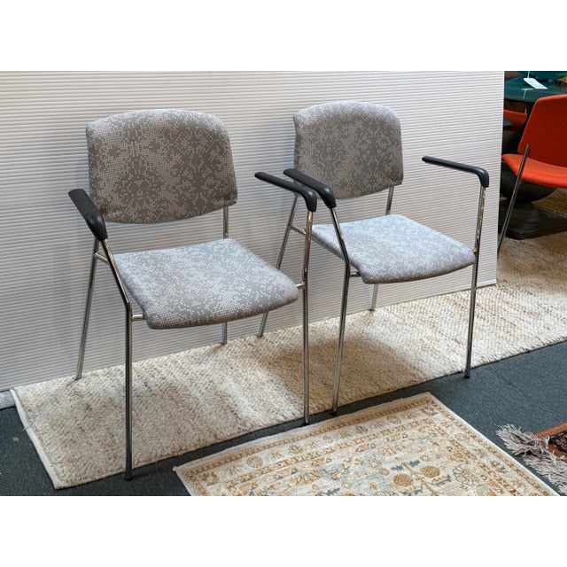 Textile Hightower Modernist Stackable Damask Print Arm Chairs, Set of Four For Sale - Image 7 of 11