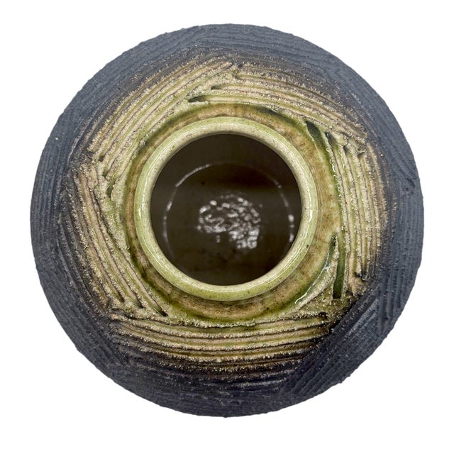1990s Japanese Shigaraki Stoneware Textured Wave Vase With Original Box For Sale In San Francisco - Image 6 of 14