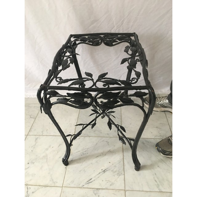 Metal Vintage Black Iron Glass Top Table For Sale - Image 7 of 8