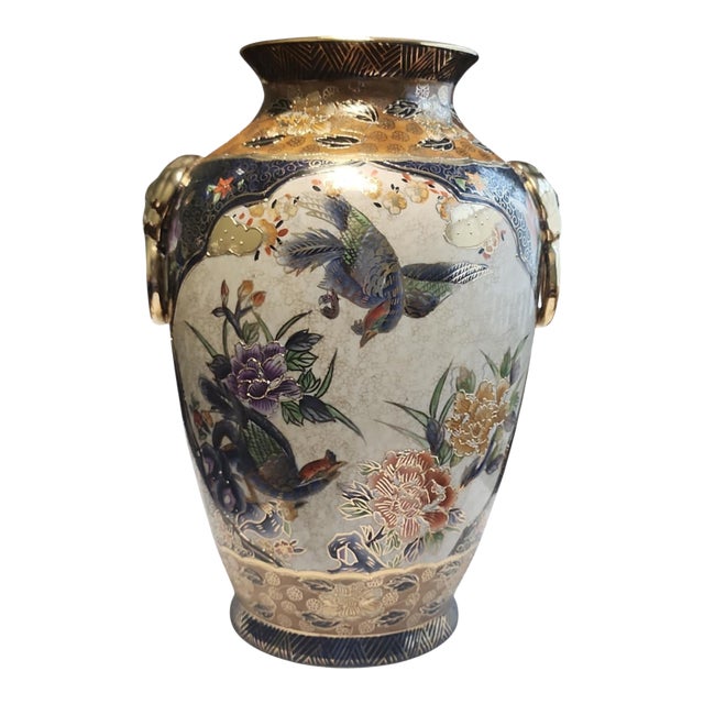 Mid 20th Century Chinese Satsuma Large Twin Handled Vase For Sale