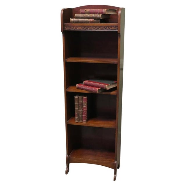 Wood Art Deco Tall Slim Oak Bookcase, 1930 For Sale - Image 7 of 7