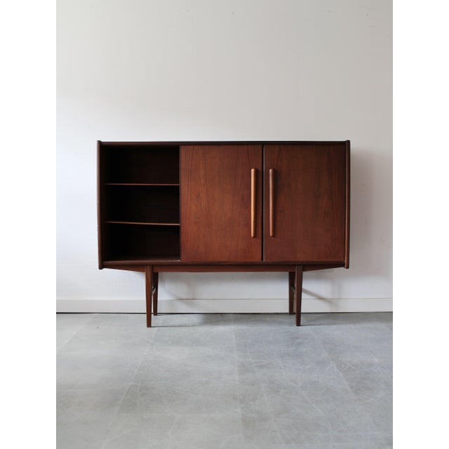 Vintage Danish Highboard in Teak, 1960s, in Worn conditions. Designed 1960 to 1969