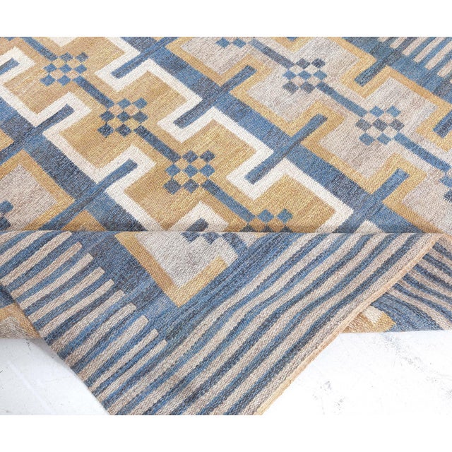 Blue Doris Leslie Blau Vintage Swedish Flat Weave Rug For Sale - Image 8 of 9