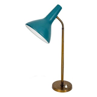 Sculptural Brass and Petrol Desk Lamp by Harald Notini for Böhlmarks, 1950s For Sale