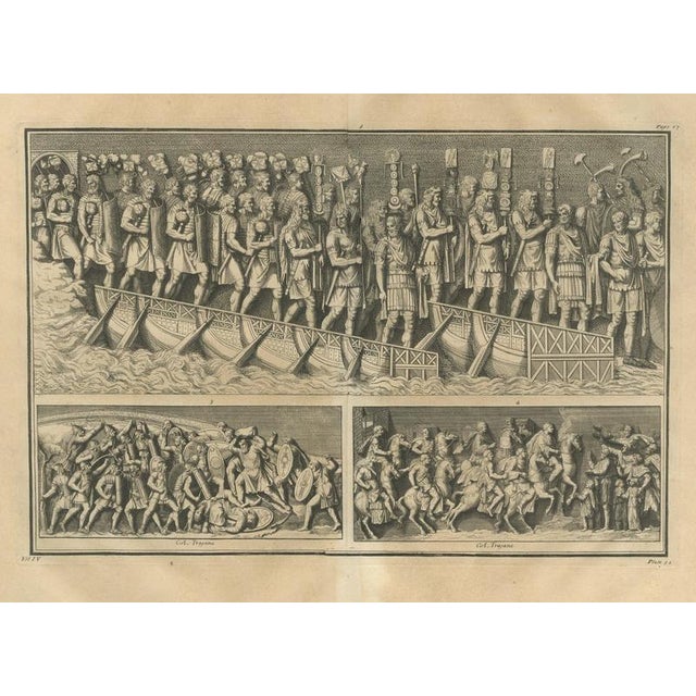 Brown Bernard de Montfaucon, Roman Army Crossing a Bridge of Boats, Trajan's Column, 1722, Engraving For Sale - Image 8 of 8
