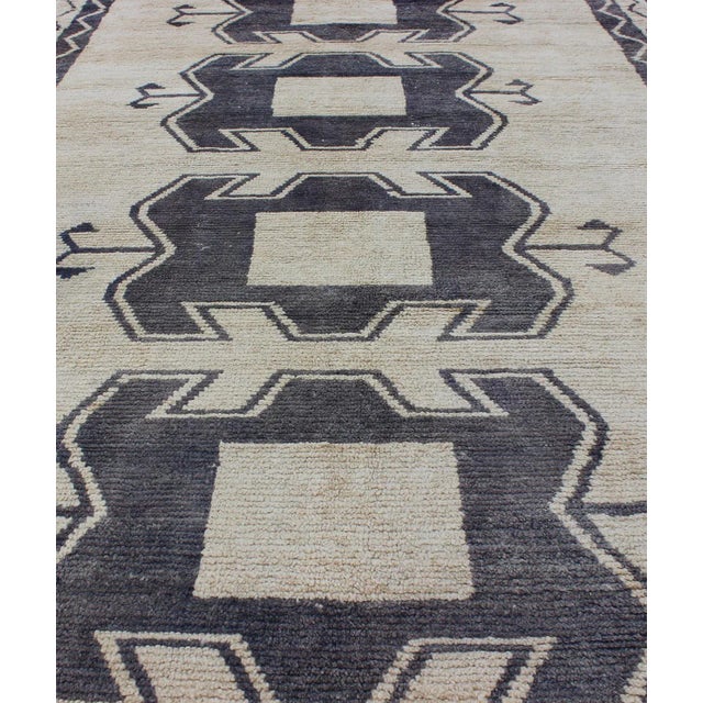 Textile Deep Purple Blue and Cream Midcentury Turkish Tulu Rug With Tribal Design For Sale - Image 7 of 10