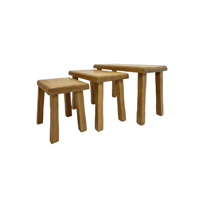 1970s Vintage Brutalist Oak Nesting Tables, 1970s, Set of 3 For Sale - Image 5 of 8