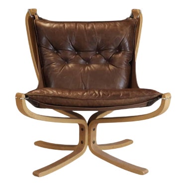 Brown Leather Falcon Lounge Chair by Sigurd Ressell for Vatne Møbler For Sale