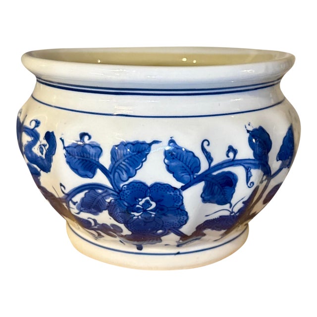 Vintage Blue & White Chinoiserie Planter For Sale