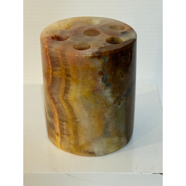 Gemstone Vintage Mexican Onyx Stone Pen Holder / MCM Desk Accessory For Sale - Image 7 of 12