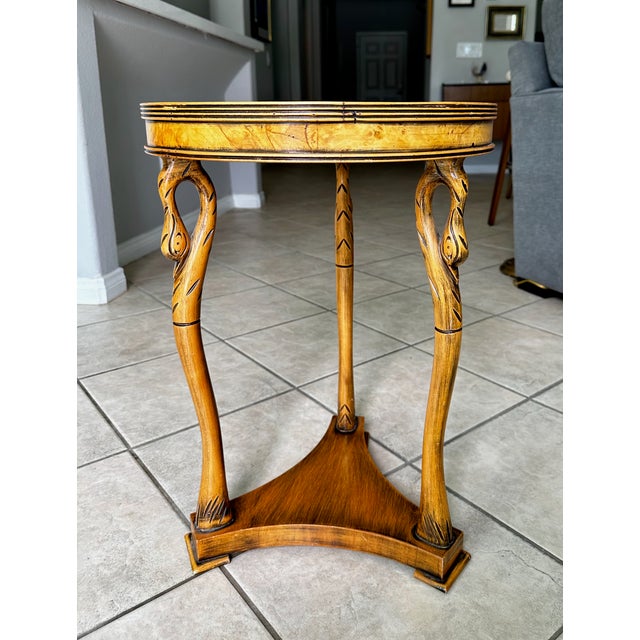 Italian Empire Style Burl Wood Swan Motif Side Table Gueridon For Sale - Image 9 of 18