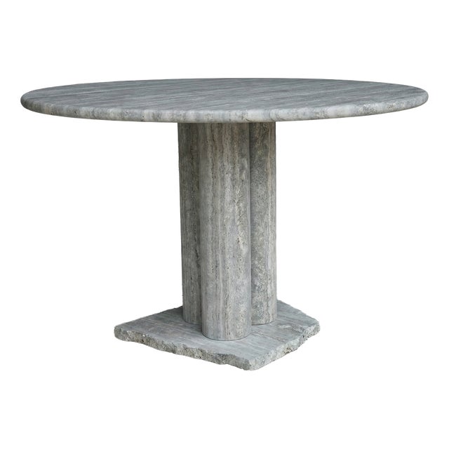 Silver Travertine Round Bellini Style Dining Table by My Habitat Design For Sale