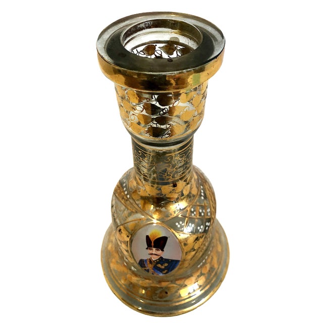Gold Antique Persian Qajar Dynasty Glass Hookah Base For Sale - Image 8 of 10