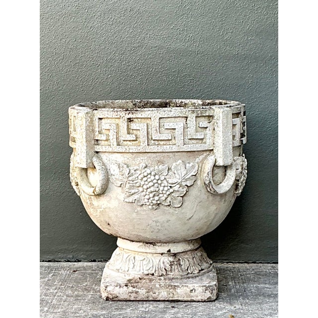 Vintage Cast Concrete Greek Key Planter For Sale - Image 10 of 12