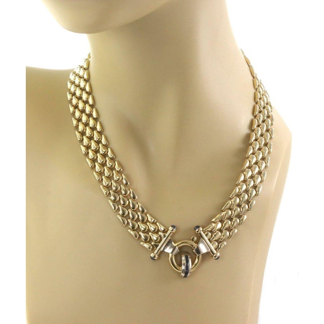 Contemporary Italian Sapphire 14k Necklace Yellow Gold Wide Fancy Link Collar For Sale - Image 3 of 6