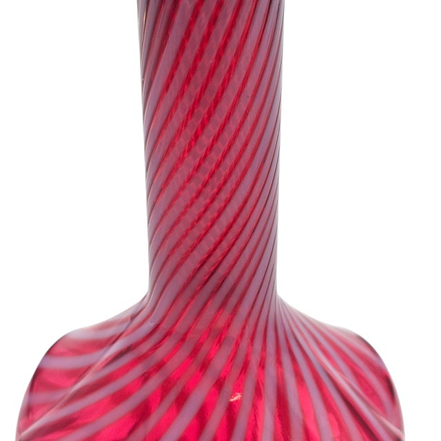 Fenton Cranberry & White Striped Optic Glass Barber Bottle Vase – Vintage Handblown Art For Sale In San Francisco - Image 6 of 8