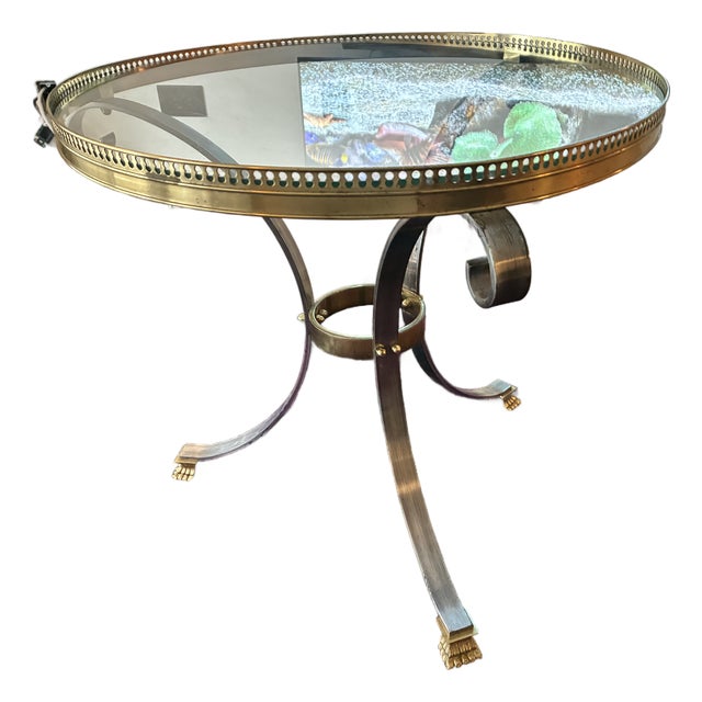 1960s Single Brass and Steel Glass End/Side Table For Sale