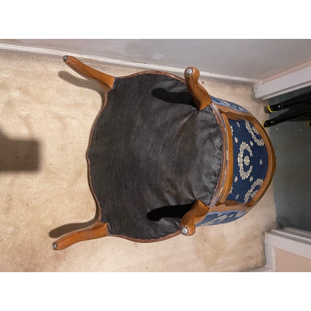 Antique French Petite Bergere Covered in Neoclassical Design Fabric For Sale - Image 11 of 11