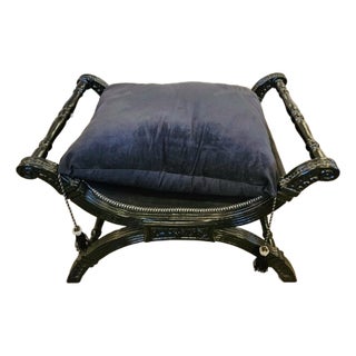 Baroque Style Black Velvet Bench For Sale