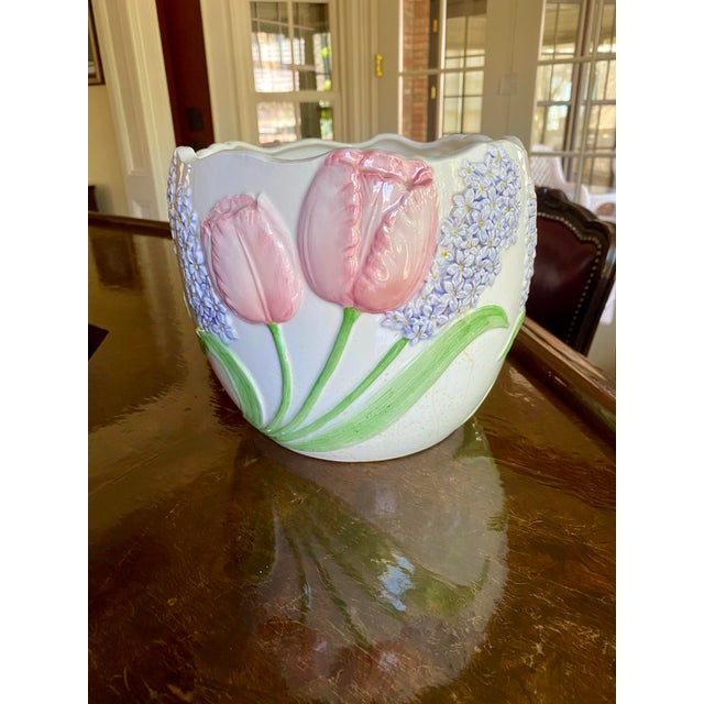 2000 - 2009 Vintage Tulip and Lilac Ceramic Cachepot By Mary Ann Baker For Sale - Image 5 of 9