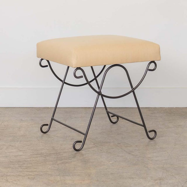 Panoplie Iron Loop Stool, Yellow Linen For Sale In Los Angeles - Image 6 of 11