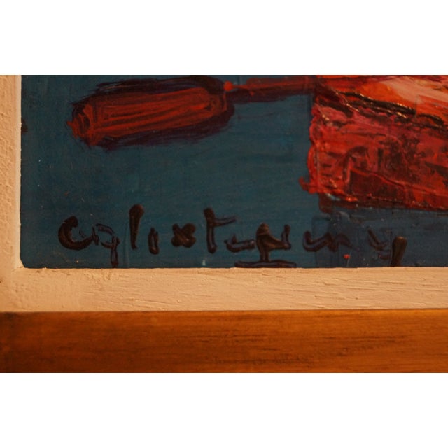 Blue Calixte Henri Haitian Painting of Boys in Boats For Sale - Image 8 of 10