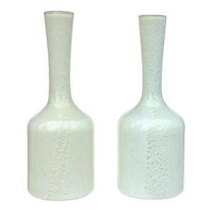 Murano Light Blue and Green Over White Gold Flecks Vintage Italian Art Glass Flower Vases - A Pair