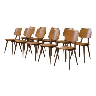 Vintage Brown Oak Chairs, 1960s, Set of 10 For Sale
