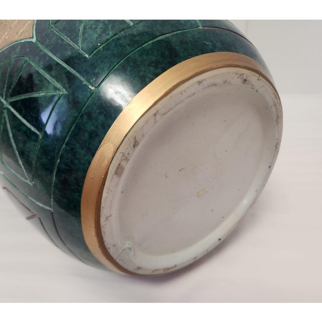 Pair Large Postmodern Vintage Green and Gold Floor Vases For Sale - Image 10 of 13