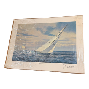 1975 “America’s Cup ’74” Nautical Print – Hand Signed by Ted Hood & Olin Stephens – Vintage Sailing Artwork
