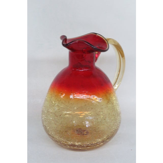 Mid-Century Modern Mid Century Crackle Glass Amberina Small Pitcher Vase For Sale - Image 3 of 12