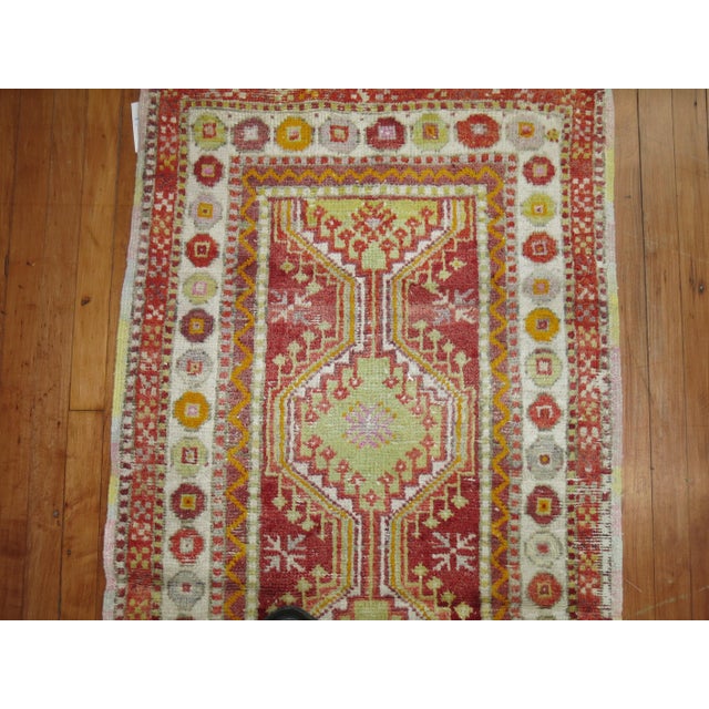 Bright Red Green Vintage Turkish Anatolian Throw Rug For Sale - Image 4 of 5