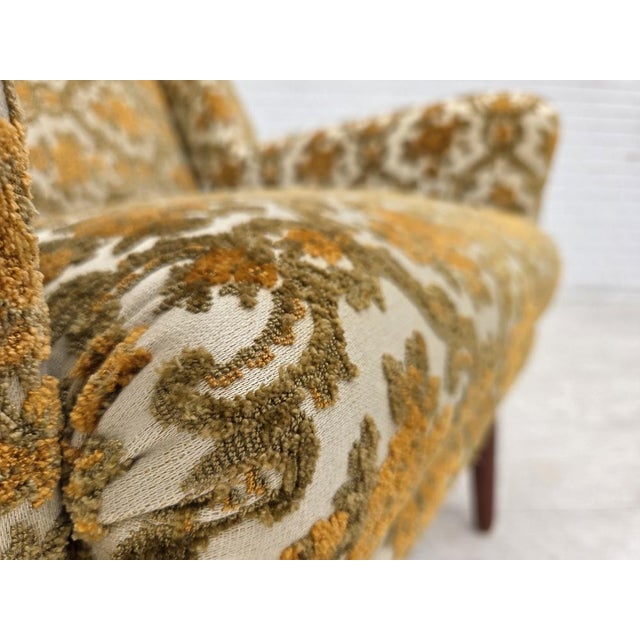Danish Highback Armchair in Brown/Beige Furniture Fabric and Teak Wood, 1970s For Sale - Image 4 of 17