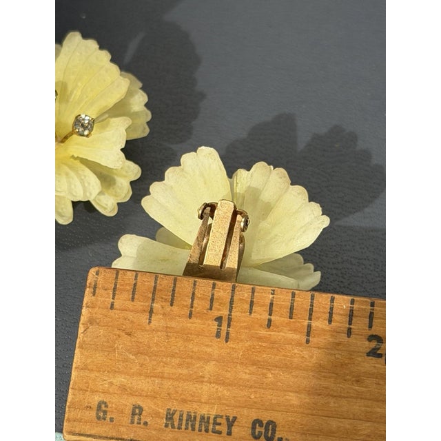 Light Yellow 1950s Austria Pale Yellow Frosted Flower and Crystal Earrings, Pair For Sale - Image 8 of 8