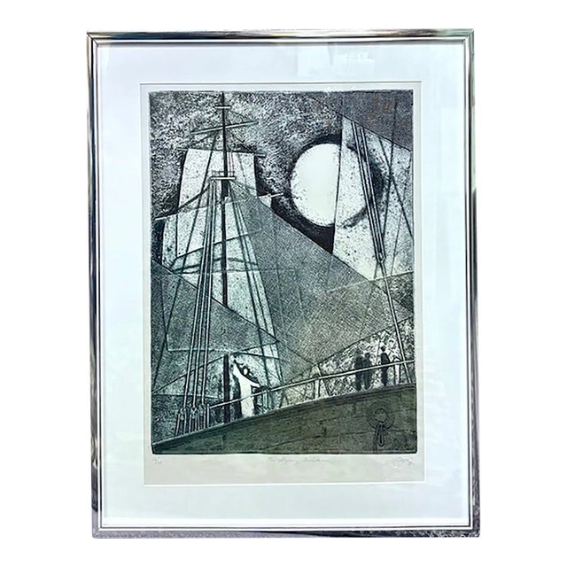 Mid Century - Mikulas Kravjansky "The Flying Dutchman" Mixed Media Abstract Etching, 1981. - Signed, Numbered, Titled, Framed For Sale