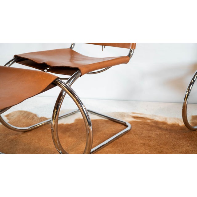 1970s Mies Van Der Rohe Attr. 'Mr10'. Cognac Leather Chairs - Set of 4 For Sale - Image 12 of 17