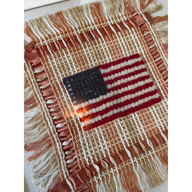 Late 20th Century Vintage American Folk Art Fiber Textile Flag, Framed, 29” Square For Sale - Image 5 of 12