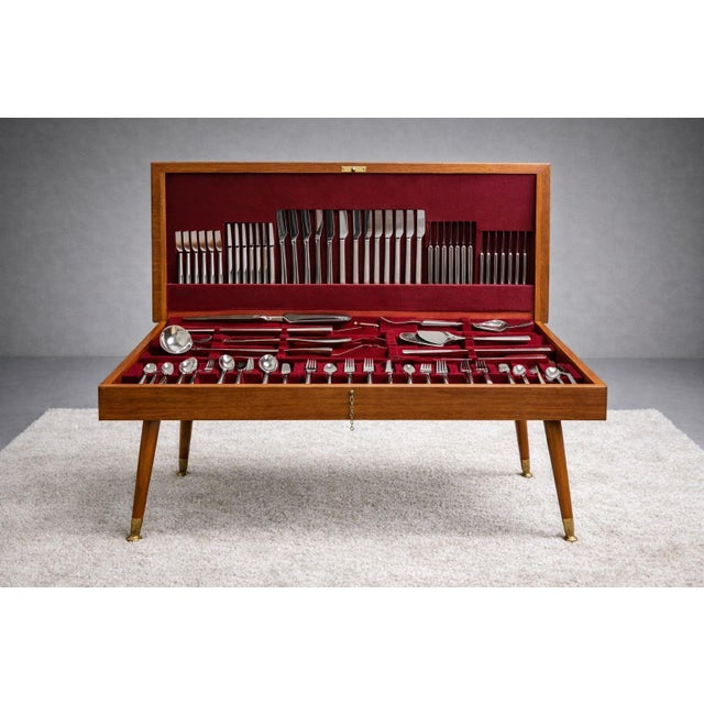Modernist Stainless Steel Flatware Set in Wooden Cabinet, 1960s, Set of 130 For Sale - Image 4 of 4