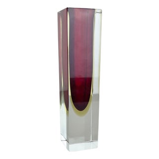Sommerso Murano Glass Cube Vase attributed to Flavio Poli, Italy, 1970s For Sale