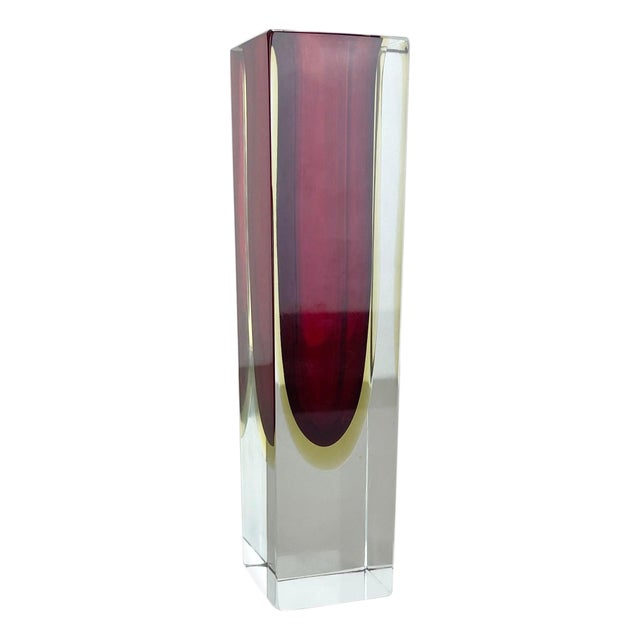 Sommerso Murano Glass Cube Vase attributed to Flavio Poli, Italy, 1970s For Sale