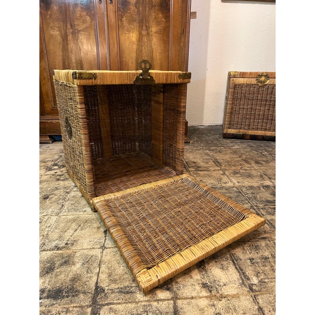 Camel 1960s Vintage Pair of Rattan Chinese Night Stands For Sale - Image 8 of 8