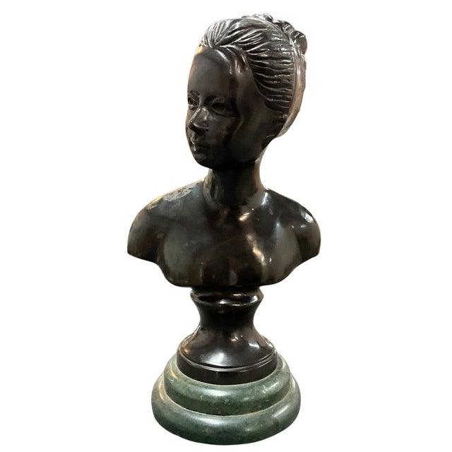 Figurative Mid 20th Century Bronze Bust of Woman on Marble Stand For Sale - Image 3 of 11