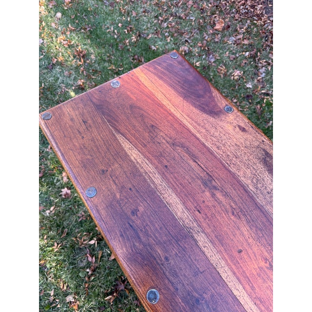 Vintage Indian Carved Wooden Console Table With Nailhead Design and Baluster Legs For Sale - Image 4 of 15