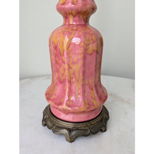 Mid-Century Modern Antique Art Pottery Drip Glaze Table Lamp For Sale - Image 3 of 5