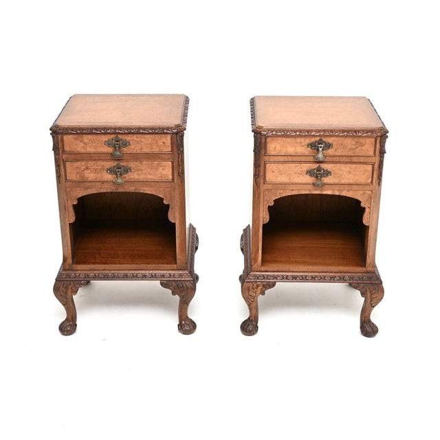 Antique Burr Walnut Bedside Cabinets, 1920, Set of 2 For Sale - Image 10 of 10