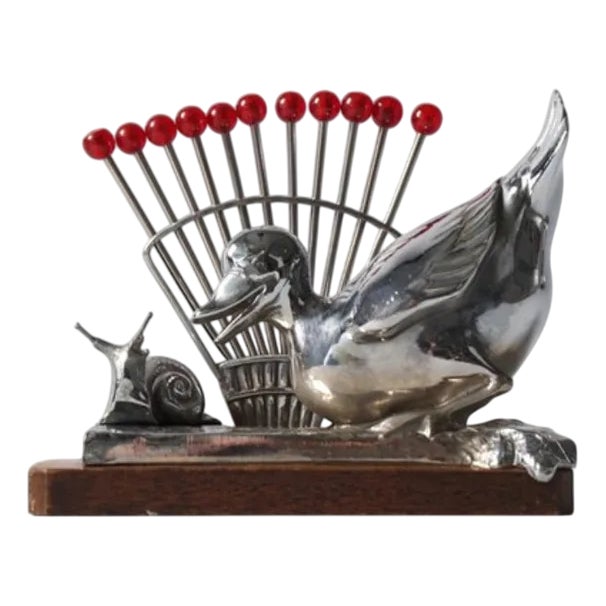 Art Deco Benjamin Rabier Chrome on Wooden Plate Cocktail Set, 1930s For Sale