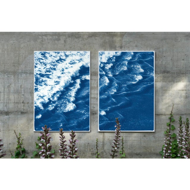 2020 "Rolling Waves Off Sidney" Seascape Cyanotype Diptych on Watercolor Paper by Kind of Cyan - Set of 2 For Sale In Miami - Image 6 of 12