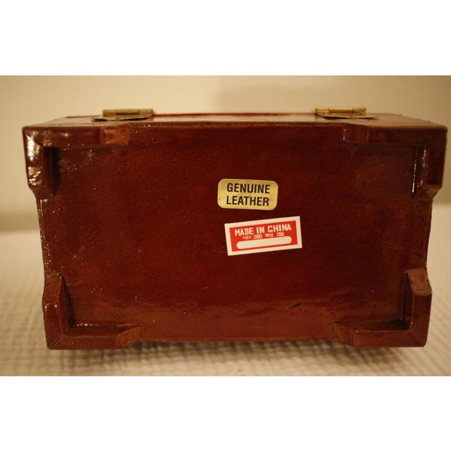 Genuine Leather Vintage Chinese Box With Brass Hardware and Black Silk Lining For Sale - Image 9 of 12