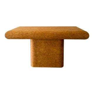 Vintage Postmodern Pedestal Burlwood Console 1980s For Sale